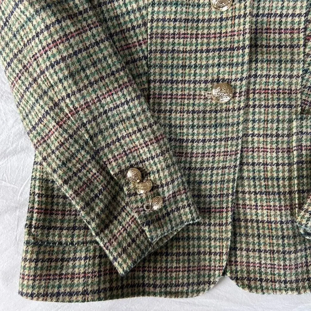 NWOT Talbots plaid wool blend blazer with gold buttons size 2 S
